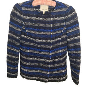 REBECCA TAYLOR Size 8 Blue & Back Tweed Cotton Blend Jacket